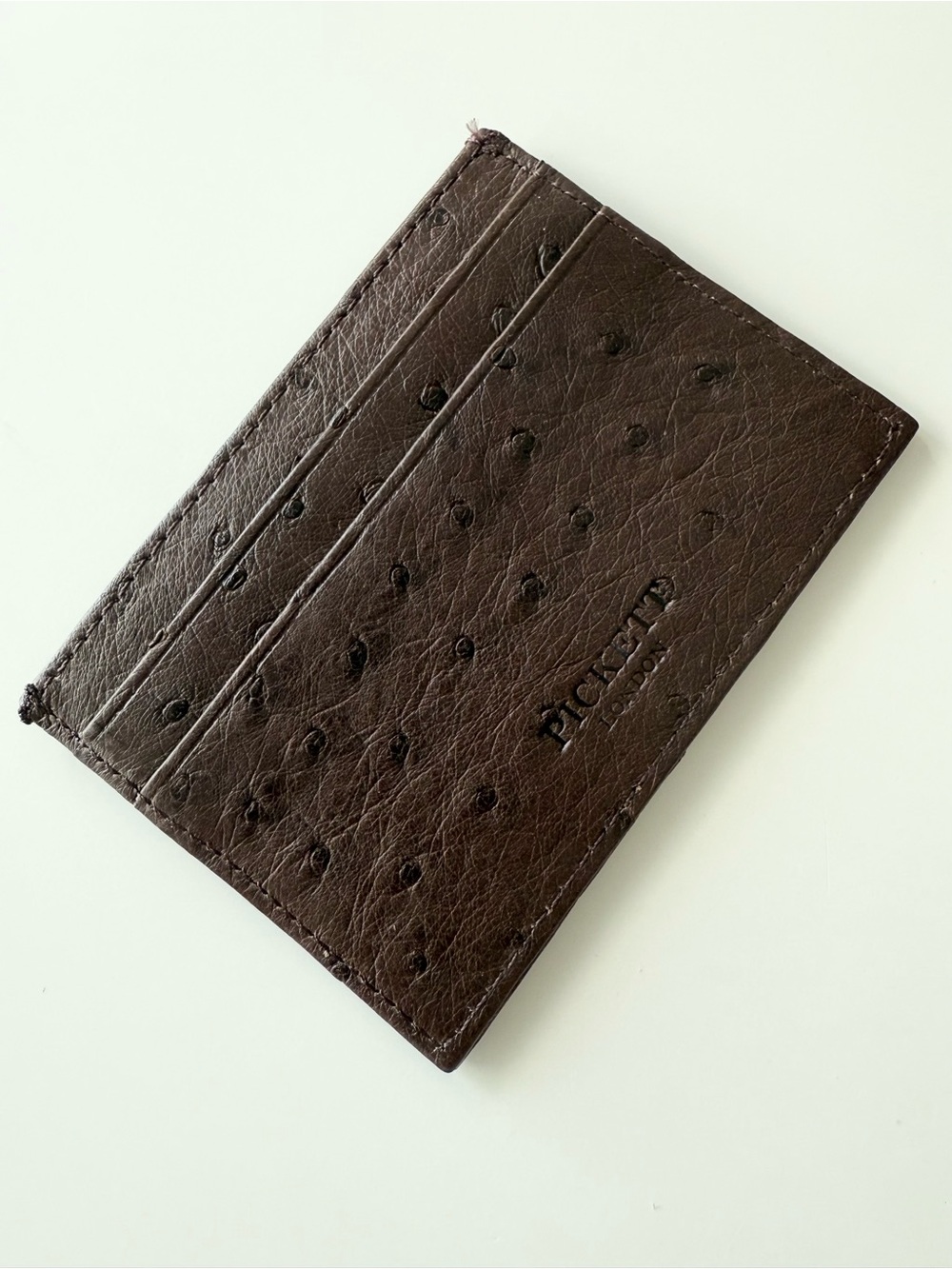 PICKETT London Brown Ostrich Leather Flat Card Case